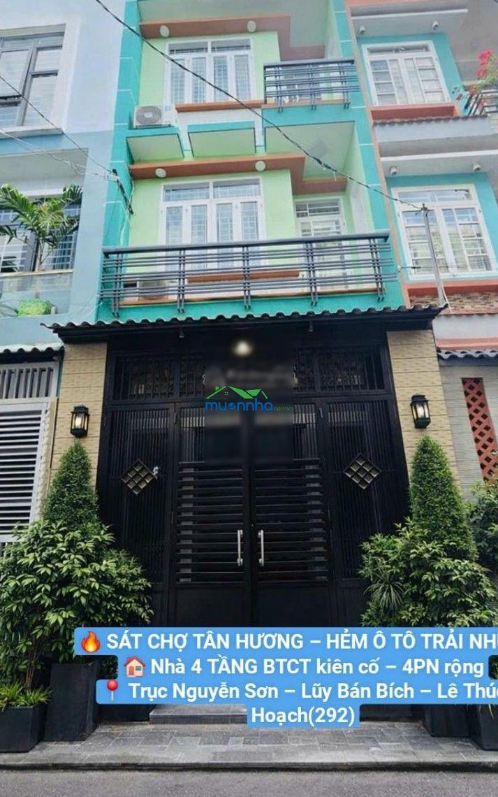 Sát chợ tân hương hẻm ô tô trải nhựa - nhà 4 tầng btct - 4pn - 3