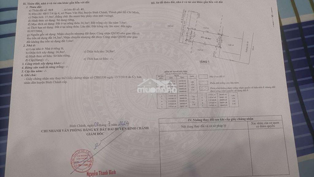 Bán nhà bình chánh giá rẻ 1,3tỏi - 3