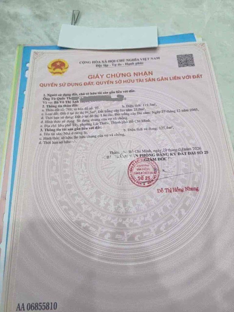 Cần bán căn nhà hoàn công mt vĩnh phú 28, cách ql13 150m, sổ riêng