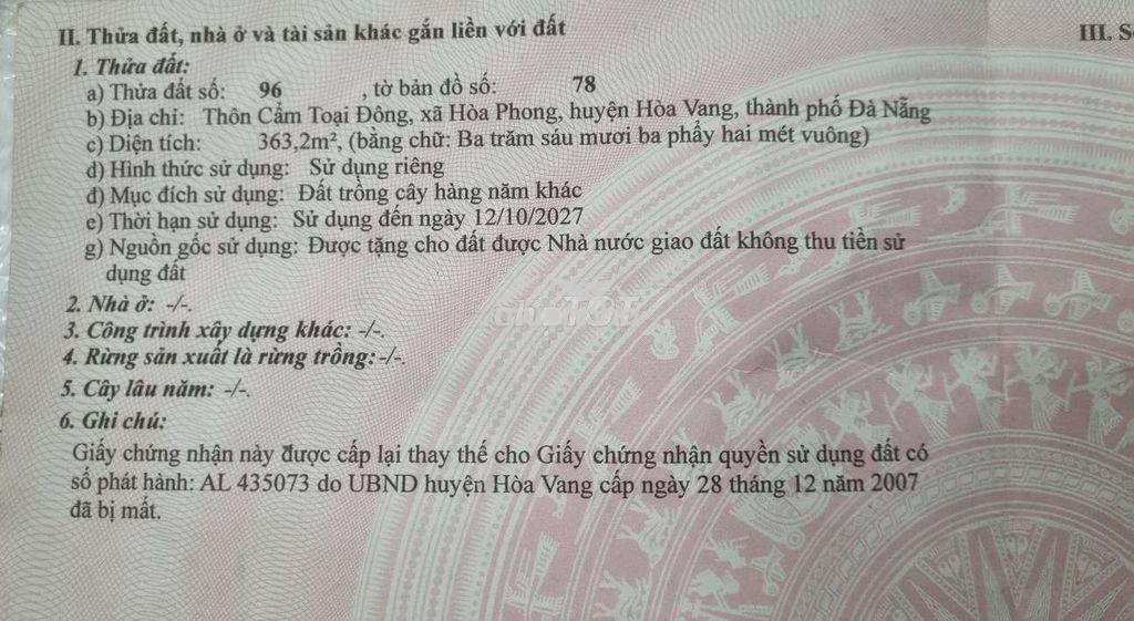 363m, gần ubnd hòa vang và chợ túy loan, cạnh nhà dân, ô tô tận nơi - 4