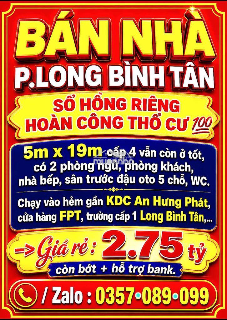 Bán nhà long bình tân, sổ hồng hoàn công thổ cư 💯 đường oto, sân oto