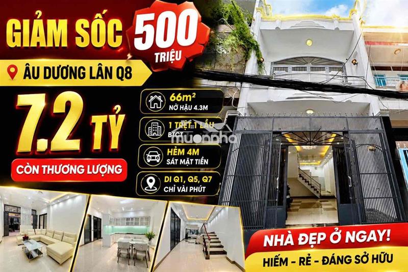 Giảm 500tr‼️nhà hxh âu dương lân- 66m2- chỉ 7.2 tỷ tl- nhà đẹp, ở ngay