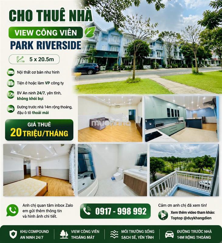 Nhà view công viên park riverside -5x20m nt gần full - 4pn 4wc -3 tầng
