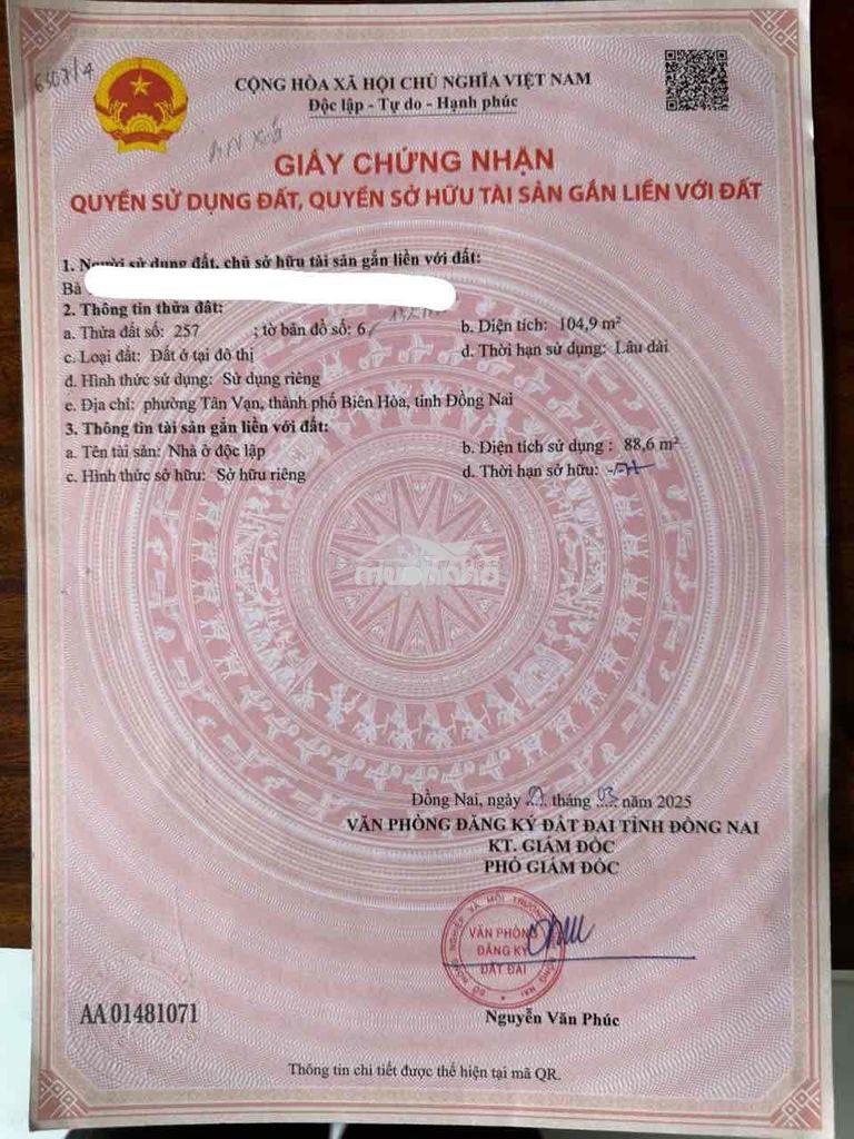 Nhà tân vạn 105m2 hoàn công 3pn giá 2,680tr - 2