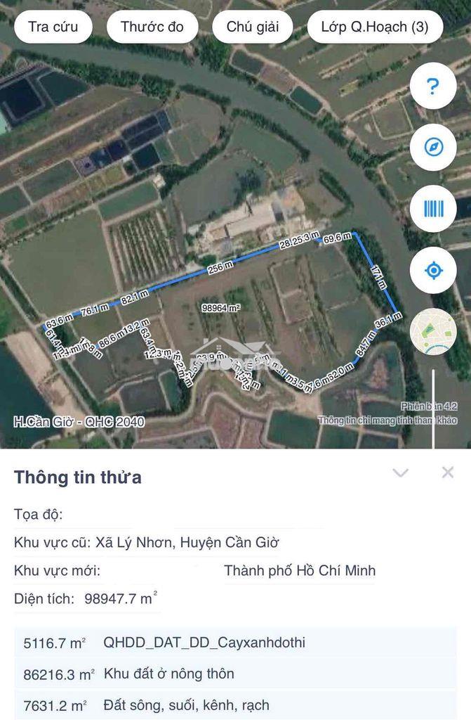 Bán 10ha đất hợp thổ mặt tiền đường lý nhơn - mặt bám sông 200m