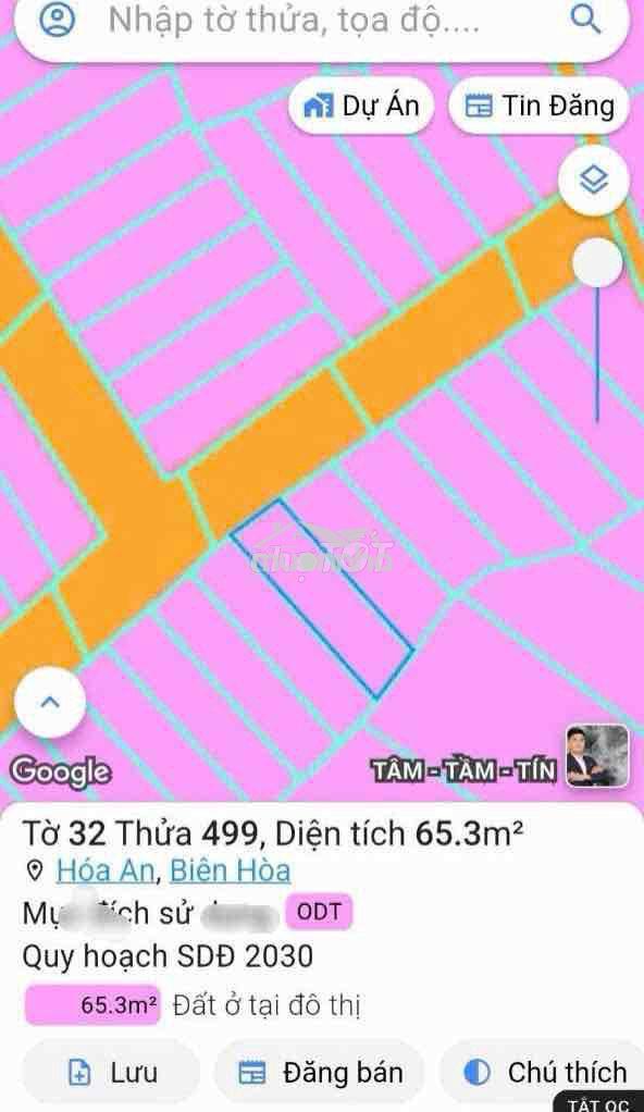 Bán đất p. hoá an. dt: 65m2 sổ riêng thổ cư 100% đường nhựa 6m - 2