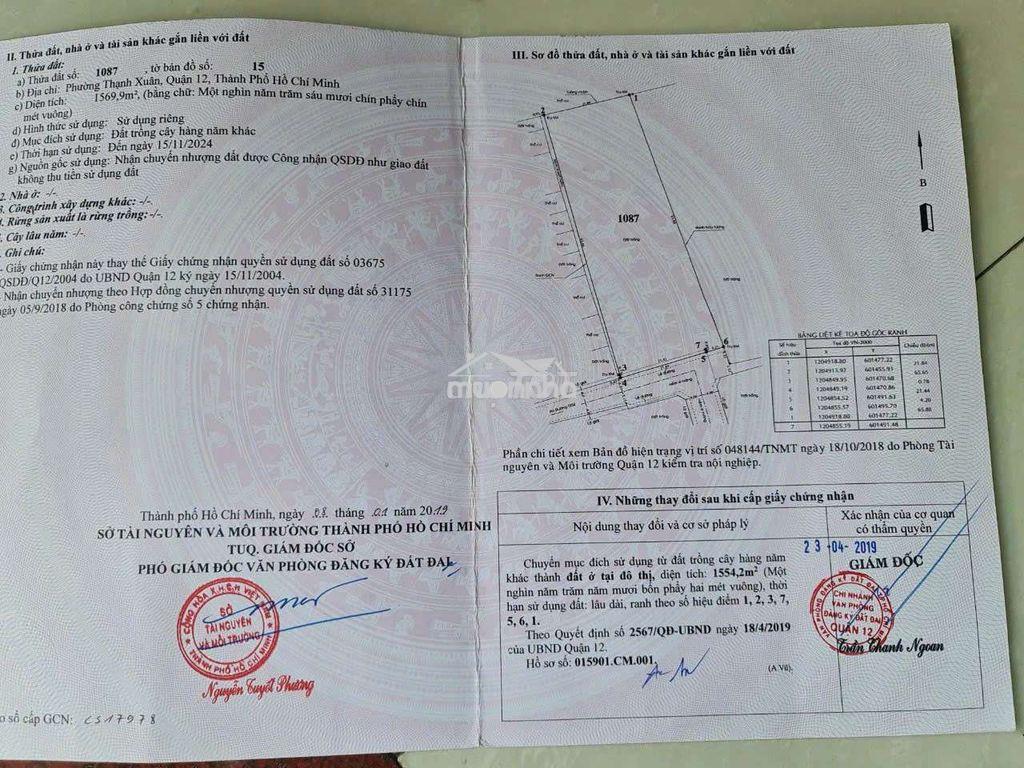 Đất phân lô 1570m thổ cư dt 27x58 hẻm 6m giá rẻ shr - 2