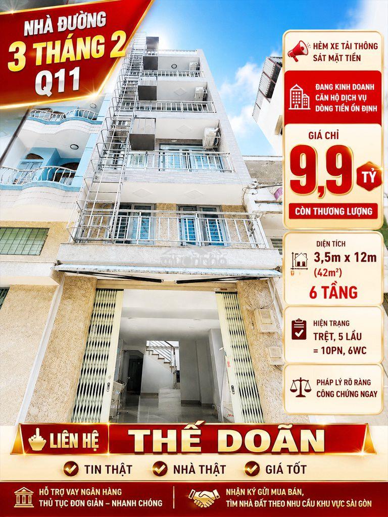 Nhà 3 tháng 2, hẻm xe tải sát mặt tiền, đang kinh doanh căn hộ dịch vụ