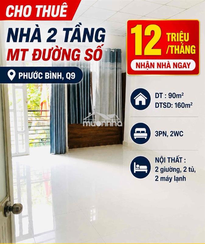 ⛔️(12tr) cho thuê nhà 2 tầng, 90m2, 3pn, mặt tiền đường gần đại lộ 3⛔️