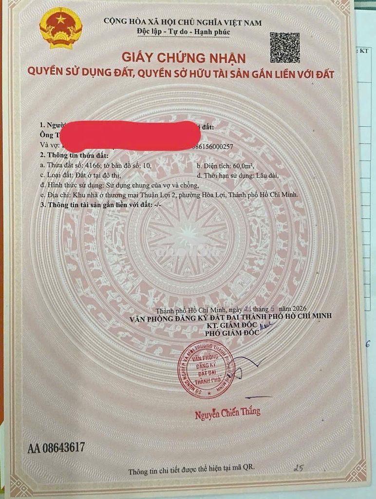 Đất nền cách vành đai 4 chỉ 100m,gần vsip2, sổ sẵn tp mới chỉ 1,150tỷ