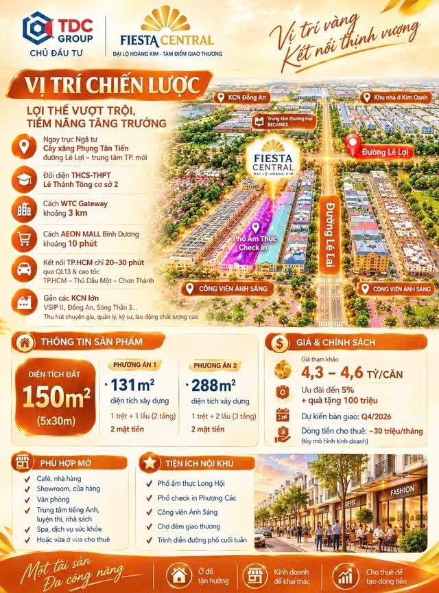 Fiesta central bình dương - nhà phố 2 mặt tiền đại lộ lê lợi – cơ hội vừa ở vừa kinh doanh - Ảnh 2