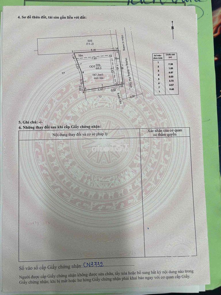 Bán nhà hẻm đường phú định, p. phú định, hcm 7,4x10, dtcn 68m2, nở hâu