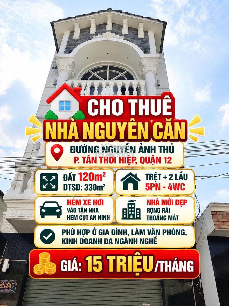 Cho thuê nhà hẻm xe hơi nguyễn ảnh thủ, tân thới hiệp, q12 -15trieu