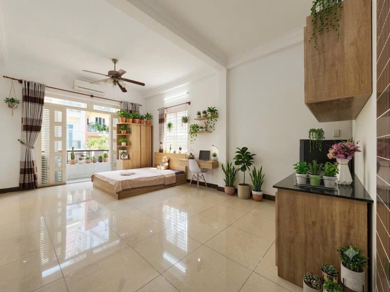 Cho thuê căn hộ 1pn ban công 45m² - lê tấn quốc, tân bình - full nt, máy giặt riên