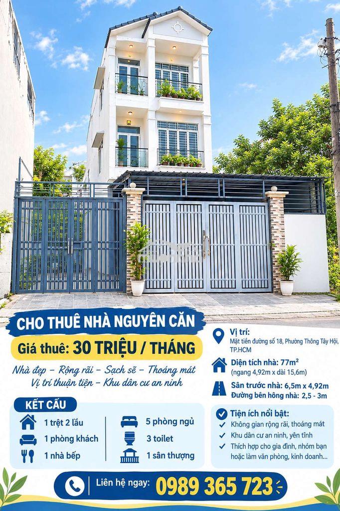 Cho thuê nhà mặt phố đường số 18. nhà 77m2 + sân 32m2+ đường bên hông