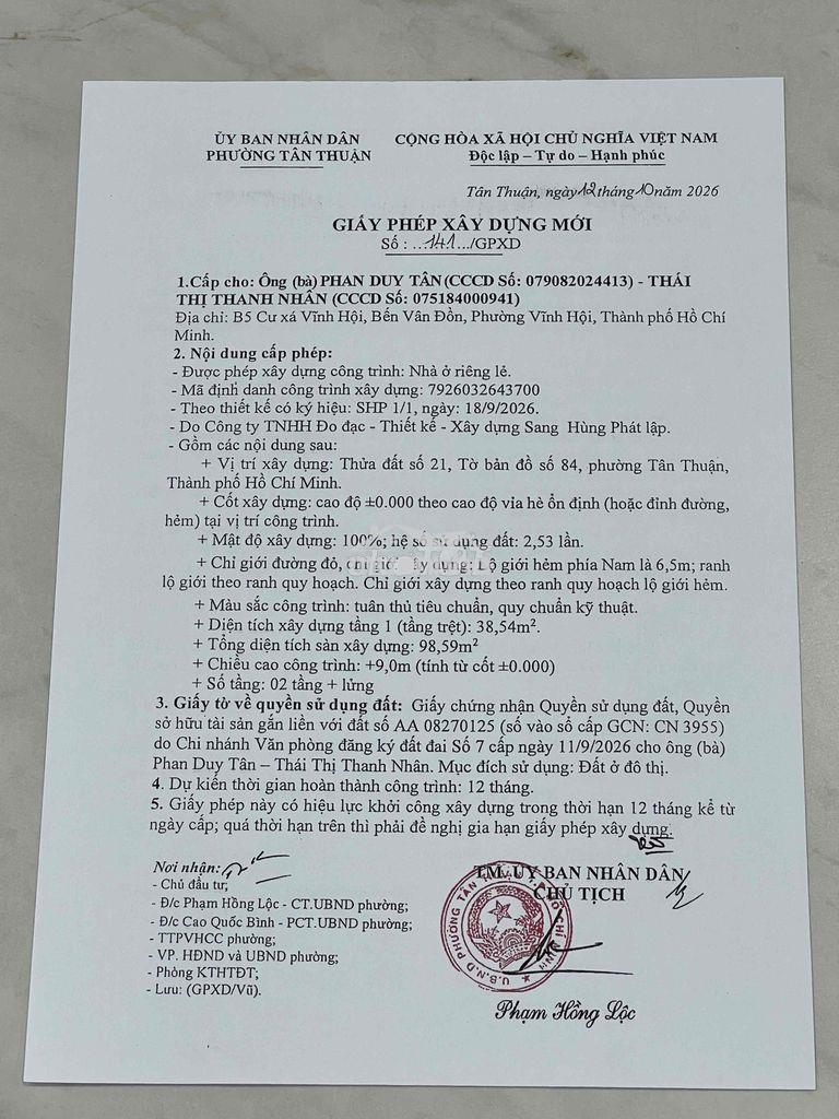 Bán nhà nát tân thuận – có gpxd mới, hỗ trợ xây dựng